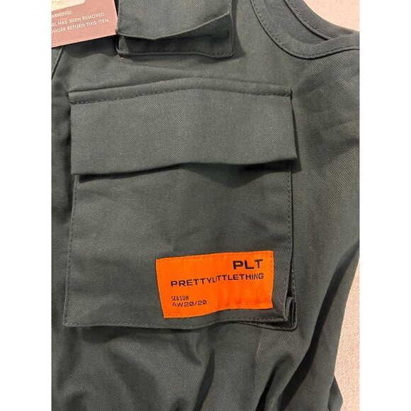 PrettyLittleThing Green Cargo Utility Dress NWT Size 0 Multiple Pockets - Picture 6 of 6
